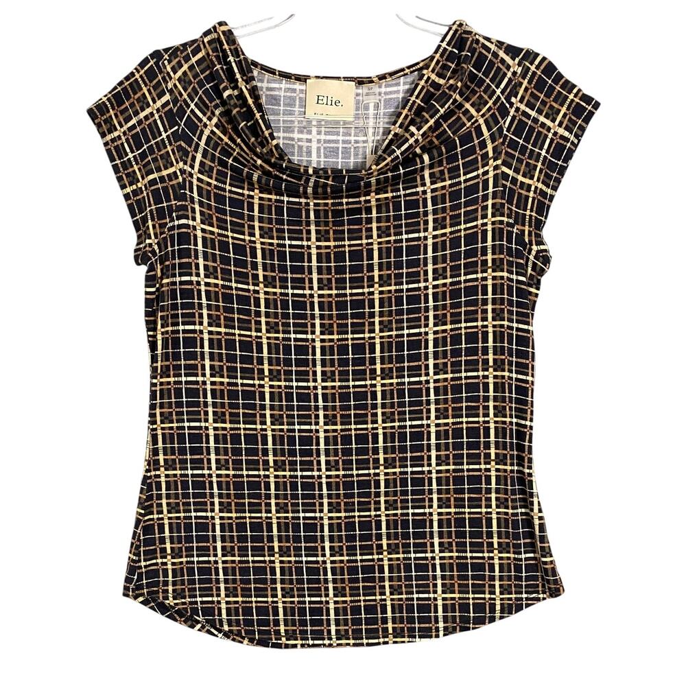 NEW Women's Elie Tahari Cowl Neck Abstract Pattern Cap Sleeve Business Shirt Top